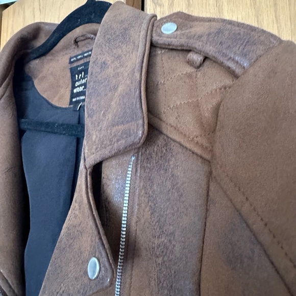 ZARA brown brushed suede cropped Moto jacket - Picture 3 of 3